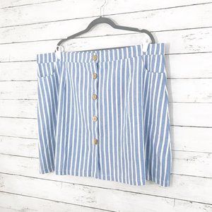 Cotton Blend Blue & White Striped Buttoned Skirt
